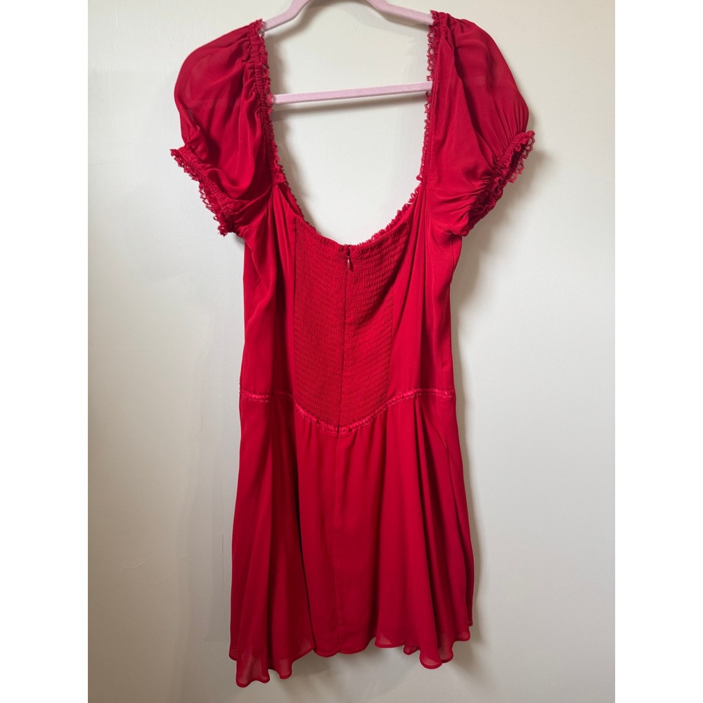 Reformation Ondine Mini Dress Puff Sleeve Smocked Lace Trim Coquette Sweetheart - Picture 5 of 6